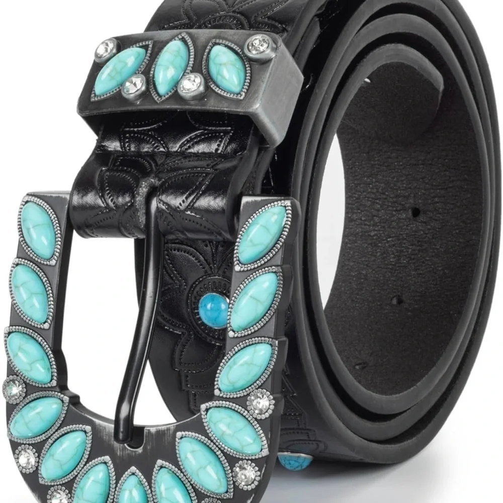 Black and Turquoise Embellished Women's Belt